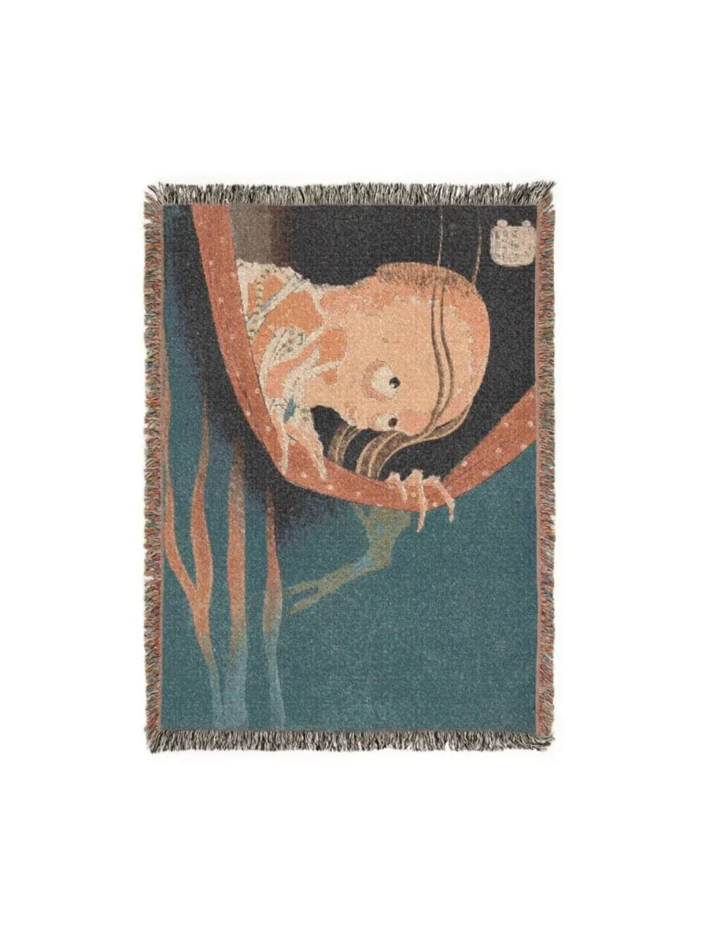 Woven Skeleton Blanket – Hokusai Ghost Ukiyo-e Art, 100% Cotton Japandi Decor